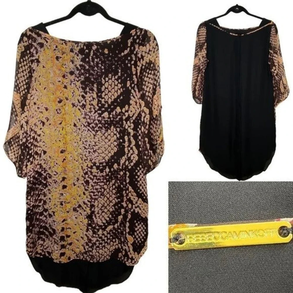 Rebecca Minkoff Leah Silk Dress Snake Print Black Curved Hem Size 6